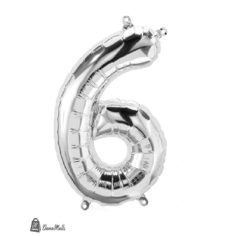 بالون نفخ رقم 6 فضي
